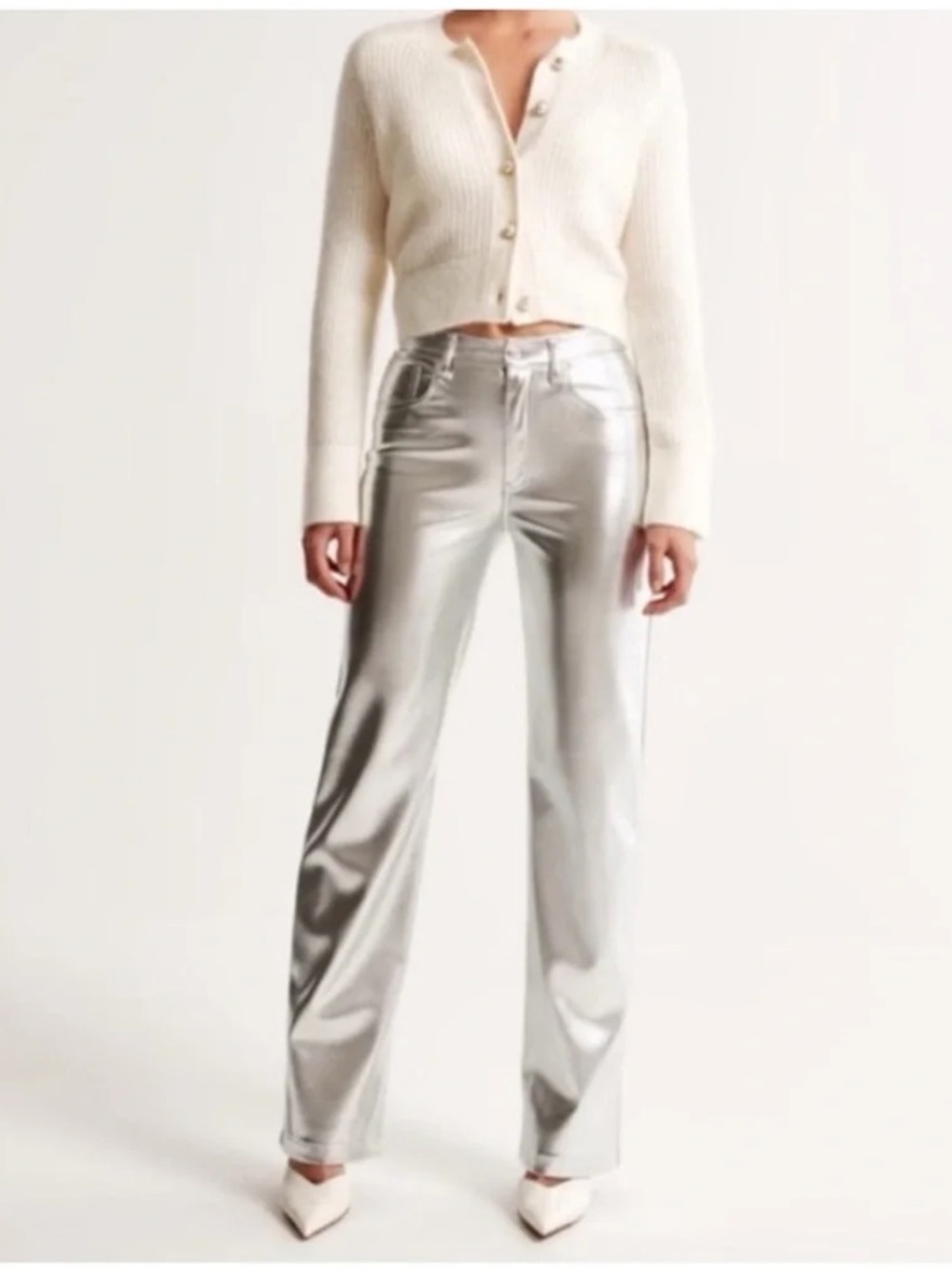 Abercrombie NWT 90s Straight Ultra High Rise Silver Vegan Leather Pants 28